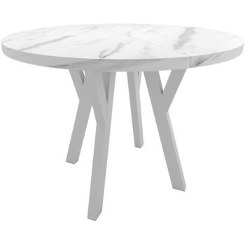 Okrúhly stôl ENZO 100cm, rozkladací do 200cm mramor bianco biele nohy