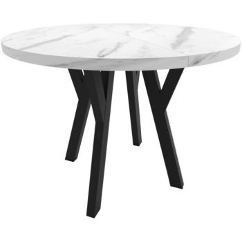 Okrúhly stôl ENZO 100cm, rozkladací do 200cm mramor bianco čierne nohy