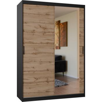 Šatníková skriňa s posuvnými dverami a zrkadlom VALTURA 150cm čierna / dub wotan